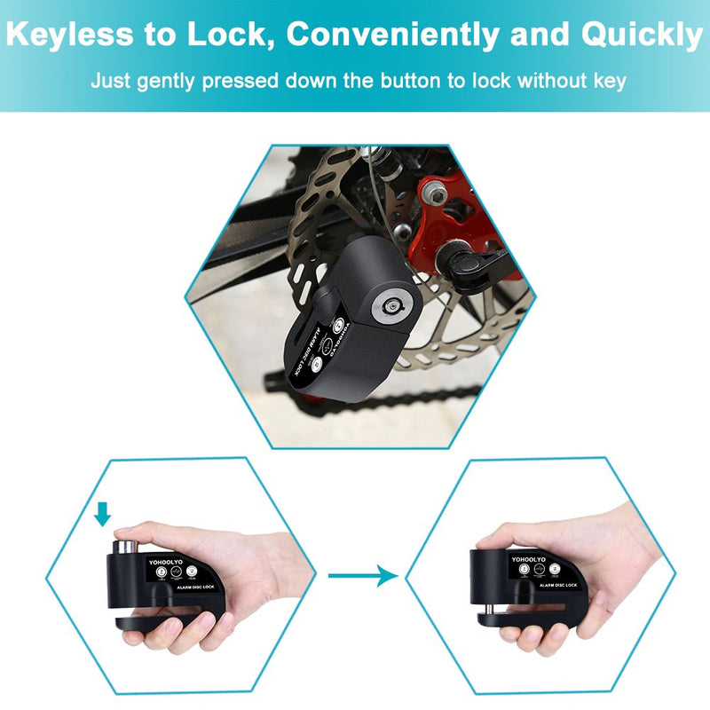 [Australia - AusPower] - YOHOOLYO Alarm Disc Lock Motorcycle Disc Brake Lock Anti-Theft Waterproof 110 dB 7mm Pin 5ft Reminder Cable for Motorcycles Bike Scooter Carry Pouch (Black) Black 