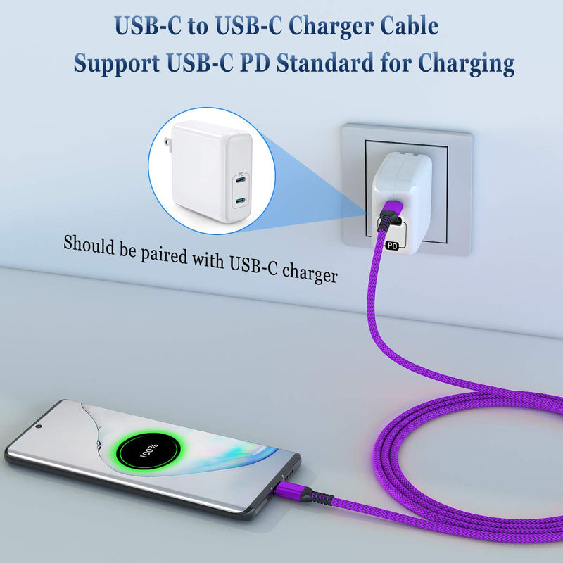 [Australia - AusPower] - USB Type C to C 100W Cable 10ft/2Pack,Power Delivery Fast Charging PD Charger Cord for MacBook Mac,iPad Pro 11 12.9 Air 4 5 4th 5th Generation,Samsung Galaxy Note 10 20 S20 S21 21 S22 22 FE Plus Ultra 10 FT Purple 