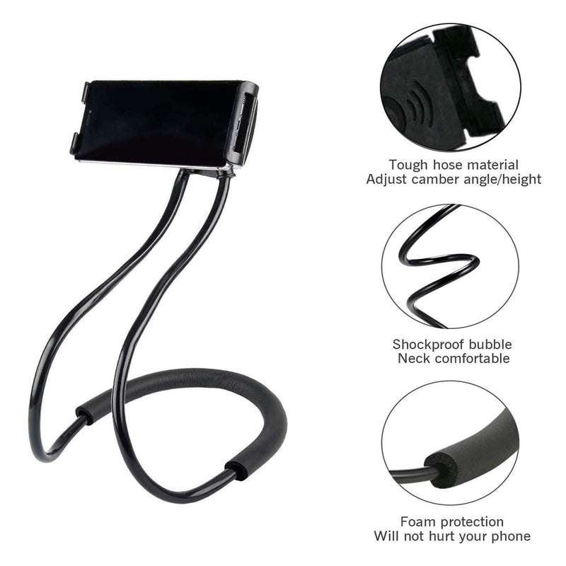 [Australia - AusPower] - Lazy Cell Phone Mount Hanging on Neck, Airlxf Flexible Long Arms Stand Clip Holder Stand 360 Rotating DIY Free Rotating Multiple Functions for Desk Bed, Bike and Motorcycle (Black) Black 