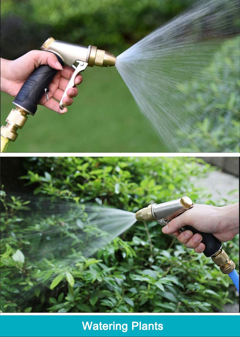 [Australia - AusPower] - ESOW Garden Hose Nozzle 100% Heavy Duty Metal, Full Brass Nozzle & ABS Non-slip Ergonomic Grip, 4 Watering Patterns, High Pressure Metal Spray Gun for Watering Plants, Car Wash and Showering Dog 4 Spray Modes 