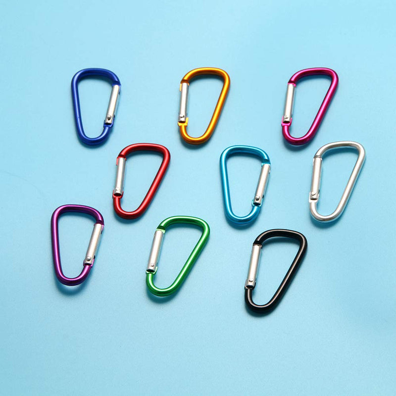 [Australia - AusPower] - UPINS 100Pcs Multicolor Aluminum Locking Carabiner Spring Clips Hook Keychain D Shape Buckle Pack 