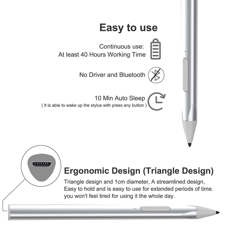 [Australia - AusPower] - Digital Pen for Surface, Vansungs Rechargeable Stylus Pen with 4096 Pressure,Magnetic Attachment,Palm Rejection,3 Spare Tips,Compatible with Surface Pro/Go/Book/Laptop/Studio Series 