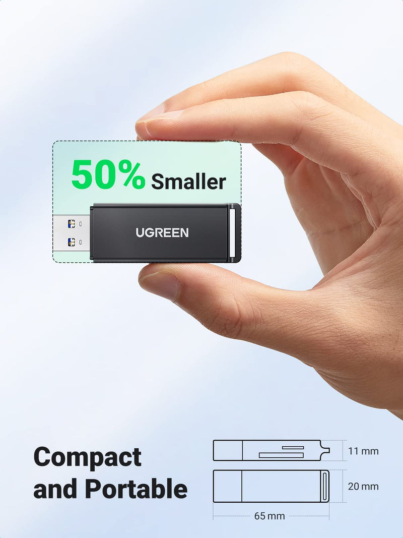 [Australia - AusPower] - UGREEN SD Card Reader Portable USB 3.0 Dual Slot Flash Memory Card Adapter Hub for TF SD Micro SD SDXC SDHC MMC RS-MMC Micro SDXC Micro SDHC UHS-I for Mac Windows Linux Chrome PC Laptop 