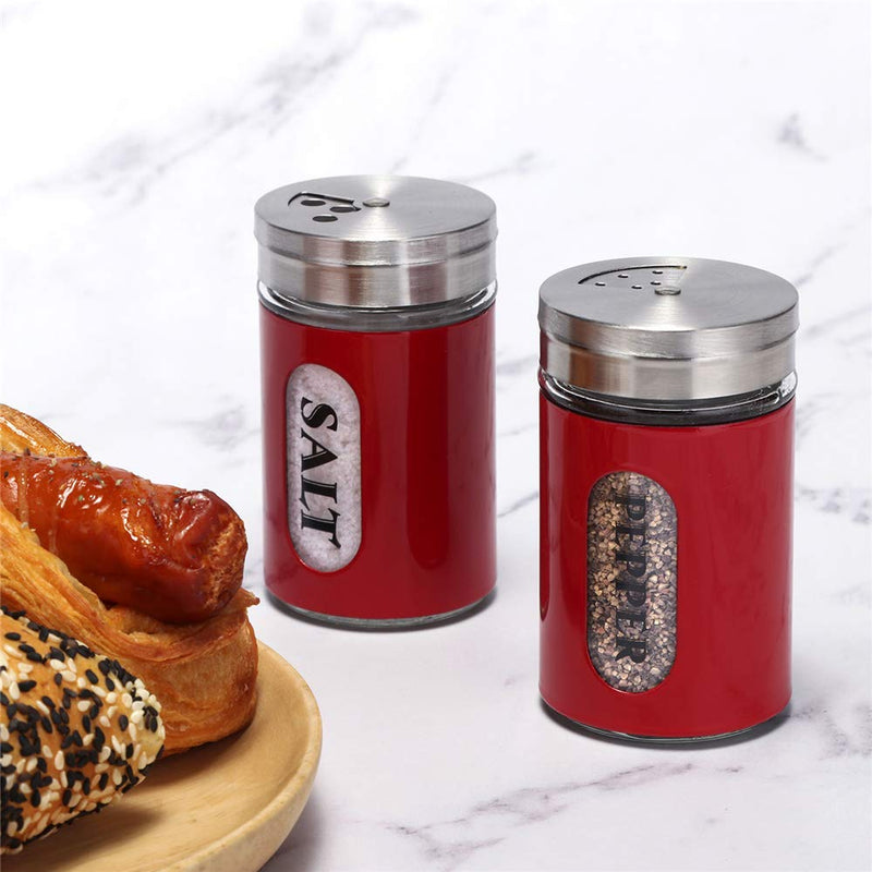 [Australia - AusPower] - Salt and Pepper Shakers Stainless Steel and Glass Set with Adjustable Pour Holes (Red) Red 