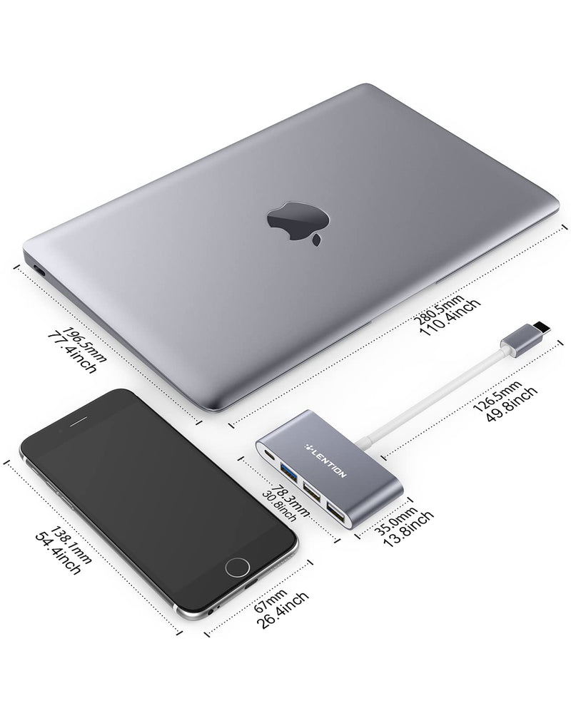 [Australia - AusPower] - LENTION 4-in-1 USB-C Hub with Type C, USB 3.0, USB 2.0 Compatible 2022-2016 MacBook Pro 13/14/15/16, New Mac Air/Surface, ChromeBook, More, Multiport Charging & Connecting Adapter (CB-C13, Space Gray) 