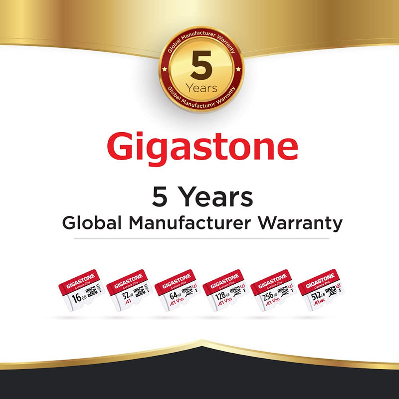 [Australia - AusPower] - [Gigastone] 64GB 5-Pack Micro SD Card, Camera Plus, MicroSDXC Memory Card for Wyze, Video Camera, Security Camera, Smartphone, Fire tablet, 4K Video Recording, UHS-I U3 A1 V30, 95MB/s, with Adapter 