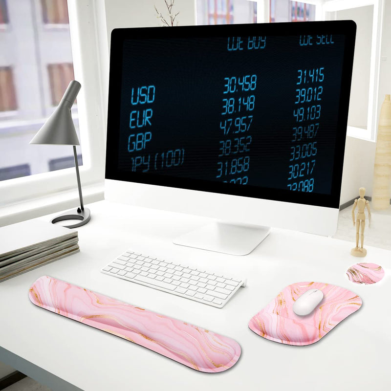[Australia - AusPower] - Memory Foam Ergonomic Keyboard Wrist Rest Pad and Mouse Wrist Rest Support Mouse Pad Set with Non-Slip Rubber Base Set for Office Gaming Easy Typing & Pain Relief-Pink Marble Pink Marble 