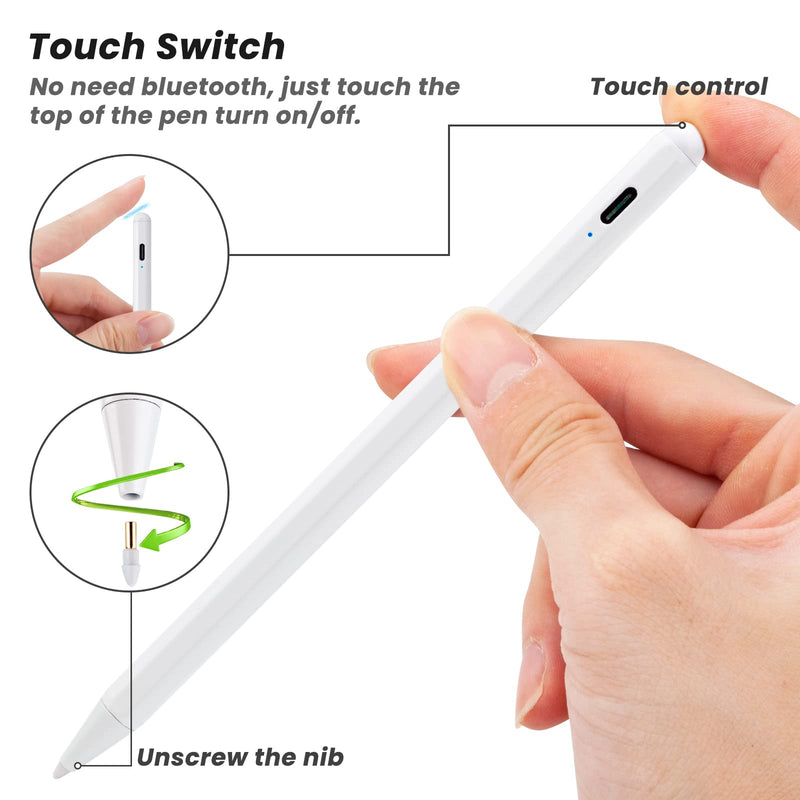 [Australia - AusPower] - 2022 iPad Pro 11 Inch Stylus Pencil 2nd Generation,,Palm Rejection and Magnetic with 1.2 mm Replaceable POM Tip Active Stylus Pen for Apple iPad Pro 11 Inch 3rd Gen Pencil,White White 