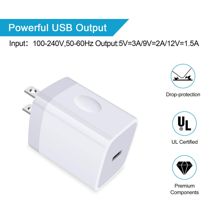 [Australia - AusPower] - USB C Wall Charger,2Pack 20W 3.0 Fast PD Charger Plug Power Delivery Adapter Type C Charging Block Compatible with iPhone 13/12/11 Pro Max/SE, Samsung Galaxy S22 Ultra S21 S20 S10 Plus,Pixel 6 4XL 3XL White 