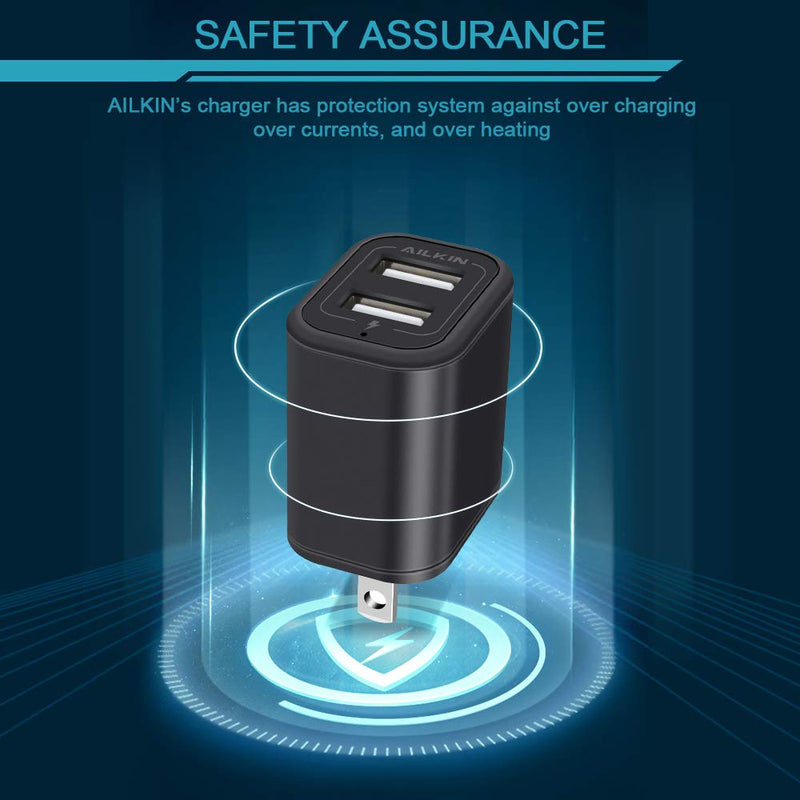 [Australia - AusPower] - USB Power Adapter, Wall Plug, Ailkin 2-Pack 5V/2.1A Fast Charging Cell Phone Cube Home/Travel Wall Charger Block Box Brick Base for Phone XS/XR/10/8/7, Pad, Samsung Galaxy, LG, HTC, More USB Plug Black 