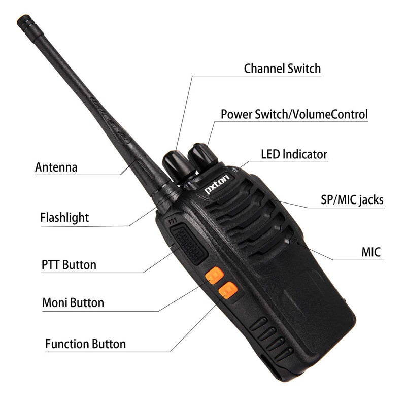 [Australia - AusPower] - pxton Walkie Talkies Rechargeable Long Range Two-Way Radios with Earpieces,2-Way Radios UHF Handheld Transceiver Walky Talky with Flashlight Li-ion Battery and Charger（2 Pack） 