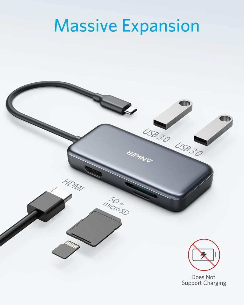 [Australia - AusPower] - Anker USB C Hub, 5-in-1 USB C Adapter, with 4K USB C to HDMI, SD and microSD Card Reader, 2 USB 3.0 Ports, for MacBook Pro 2020/2019/2018, iPad Pro 2020/2019, Pixelbook, XPS, and More 