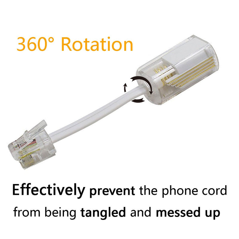 [Australia - AusPower] - Telephone Handset Cord Detangler,Uvital 1 Pack Landline Handset Cord Cable 10Ft Uncoiled(1.2 Ft Coiled) and 1 Pack Anti-Tangle Telephone Cord Untangler 360 Degree Rotating Swivel Cord(White) 