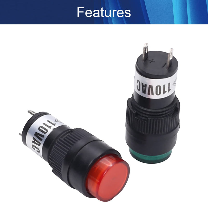 [Australia - AusPower] - Juvielich 12Pcs LED Indicator Signal Lamp 110V 12mm Diameter Plastic Red Green Indicator Light 