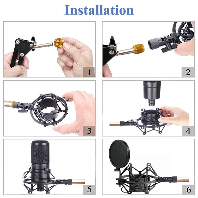 [Australia - AusPower] - Etubby 42-47mm Microphone Shock Mount with Double Mesh Pop Filter & Screw Adapter, Adjustable Anti Vibration High Isolation Metal Mic Mount Holder Clip for Diameter of 42-47mm Microphone 42-47mm / M 