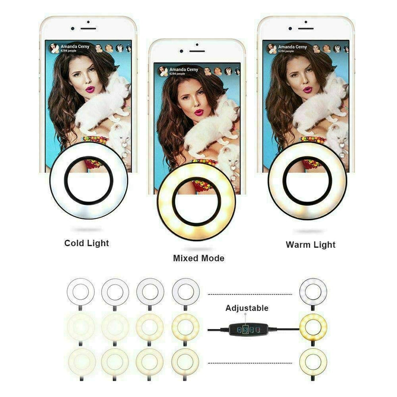 [Australia - AusPower] - Universal Selfie Ring Light with Flexible Mobile Phone Holder Lazy Bracket Desk Lamp LED Light for Live Stream Office Kitchen 