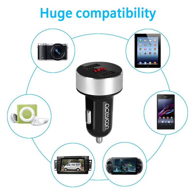 [Australia - AusPower] - aceyoon Car USB Charger Multi Port Voltmeter 24W 3.1A 12V / 24V Dual USB Car Adapter Charger Voltage LED Display and Current Protection Compatible for i12 i11 XS XR, S10 S9, P40 P30, Mate30, Pixel 