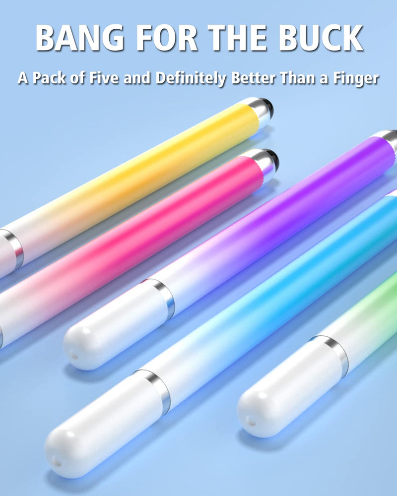 [Australia - AusPower] - AmberVec Stylus Pens for Touch Screens, Universal 2 in 1 Stylus Pen for iPad Compatible with iPhone, iPad, Android, Microsoft Tablets, Phones, Surface,[5 Pack]-Blue,Green,Pink,Purple,Yellow 