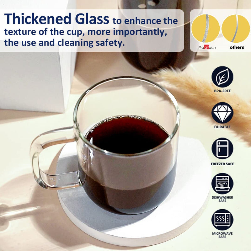 [Australia - AusPower] - Aquach Glass Mugs 16 oz Set of 2, Large Clear Glass Cup with Handle for Hot/Cold Coffee Tea Beverage, Thicker Quality 16 Ounce 