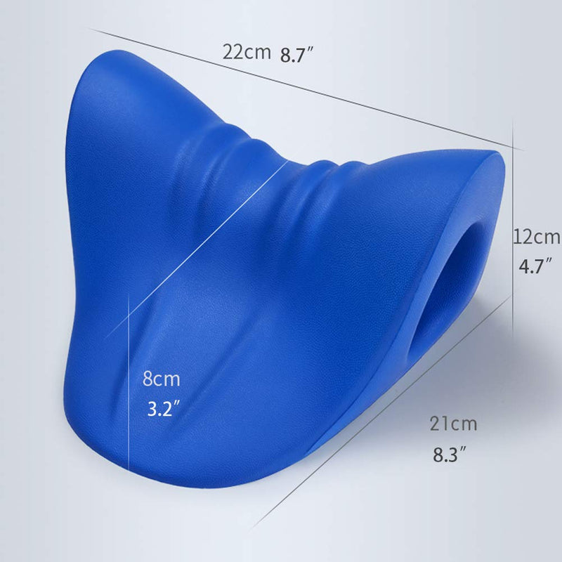 [Australia - AusPower] - Neck and Shoulder Relaxer, Cervical Traction Device for TMJ Pain Relief and Cervical Spine Alignment, Chiropractic Pillow Neck Stretcher O-shape Navy Blue 8.6 X 8.3 X 5 Inch 