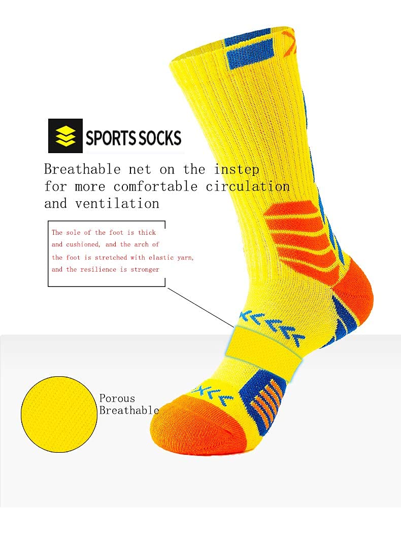 [Australia - AusPower] - 5 Pairs Men's Athletic Crew Socks Performance Thick Cushioned Sport Basketball Running Training Compression Sock 