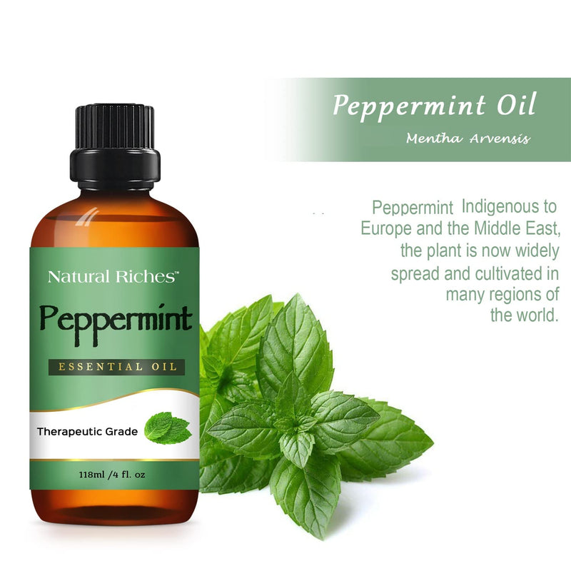 [Australia - AusPower] - Natural Riches Pure Peppermint, Essential Oil, Aromatherapy Diffuser Therapeutic Grade Mentha Arvensis - Cooling Smell Fresh Mint Oil & Menthol 4 fl oz. 
