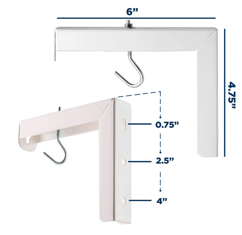 [Australia - AusPower] - Mount-It! Projector Screen Wall Mount L-Brackets - Wall Hanging Bracket For Home Projector and Movie Screens, 6 inch Adjustable Mounting Hooks for Projection Screen, 1 Pair, White, 66 Lb Capacity Each 