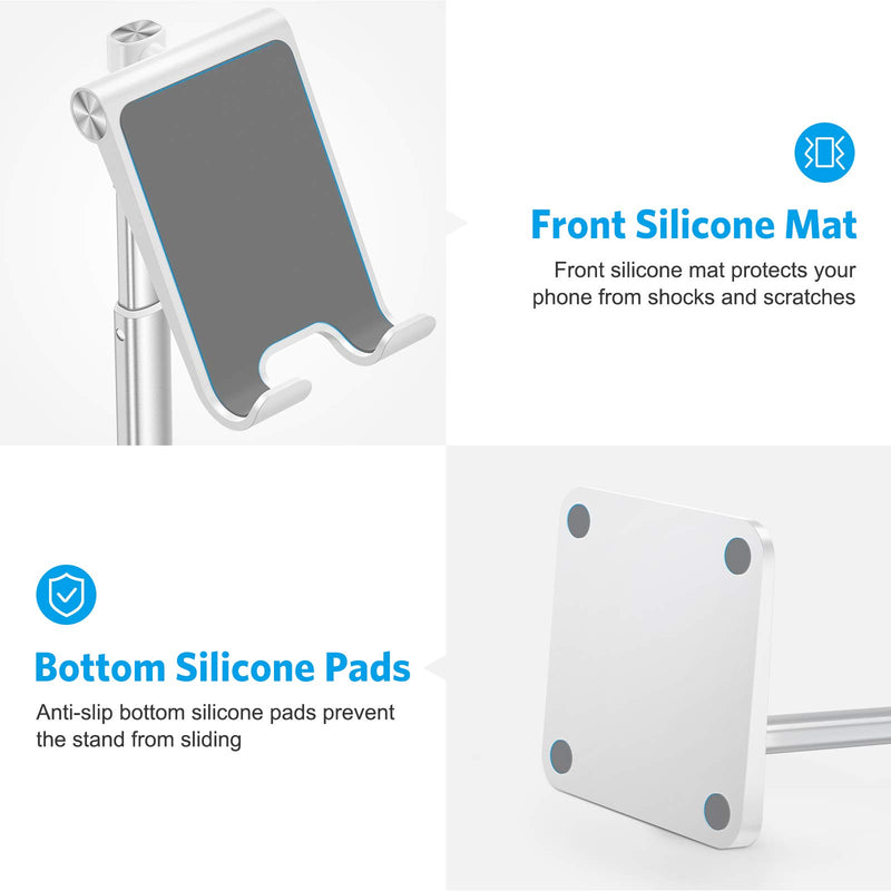 [Australia - AusPower] - Cell Phone Stand, OMOTON Adjustable Angle Height Desk Phone Dock Holder for iPhone SE 2/11 / 11 Pro/XS Max/XR, Samsung Galaxy S20 / S10 / S9 / S8 and Other Phones (3.5-7.0-Inch),Silver Sliver 