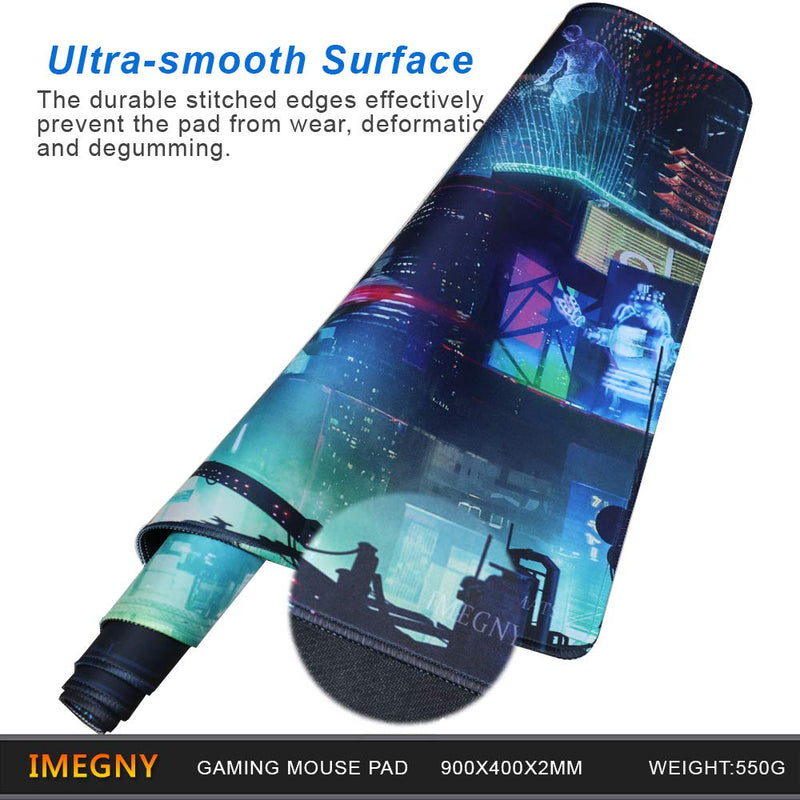 [Australia - AusPower] - Imegny Extended Gaming Mouse Pad, Portable Mat for Keyboard & Mouse with Stitched Edges + Non-Slip Rubber Base （90x40 Green city005） 90x40 Green City005 
