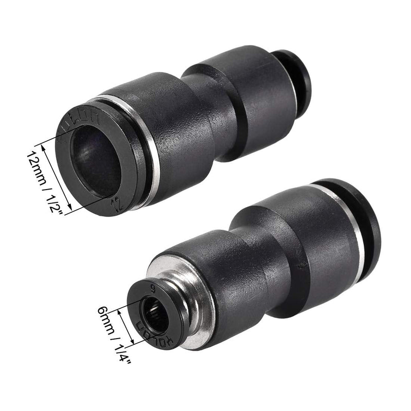 [Australia - AusPower] - uxcell Plastic Straight Union Push to Connect Tube Fitting 12mm-6mm OD Push Fit Lock 2pcs 