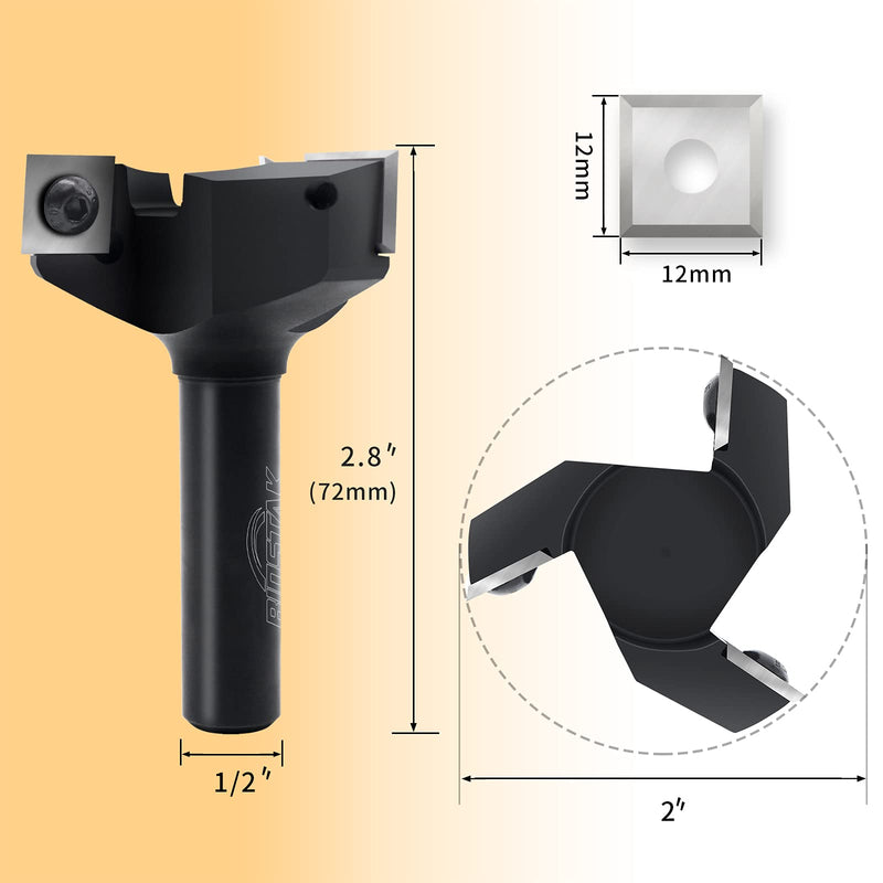 [Australia - AusPower] - CNC Spoilboard Surfacing Router Bit, 1/2" Shank 2" Cutting Diameter, Insert Carbide Slab Flattening Router Bit Planing Bit Wood Planer Bit by BINSTAK Matte 