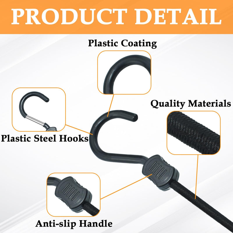 [Australia - AusPower] - MARRTEUM Bungee Cords with Hooks, 12 Inch Superior Latex Heavy Duty Outdoor Bungee Cords with Plastic Steel Hooks for Camping, Tarps, Bike Rack, Tent (4 Pack, Black) 