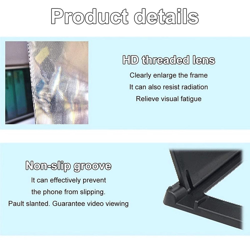 [Australia - AusPower] - HSRBO 12" 3D Curved HD Screen Magnifier for Cell Phone with Foldable Phone Stand Holder Compatible with All Smartphones 