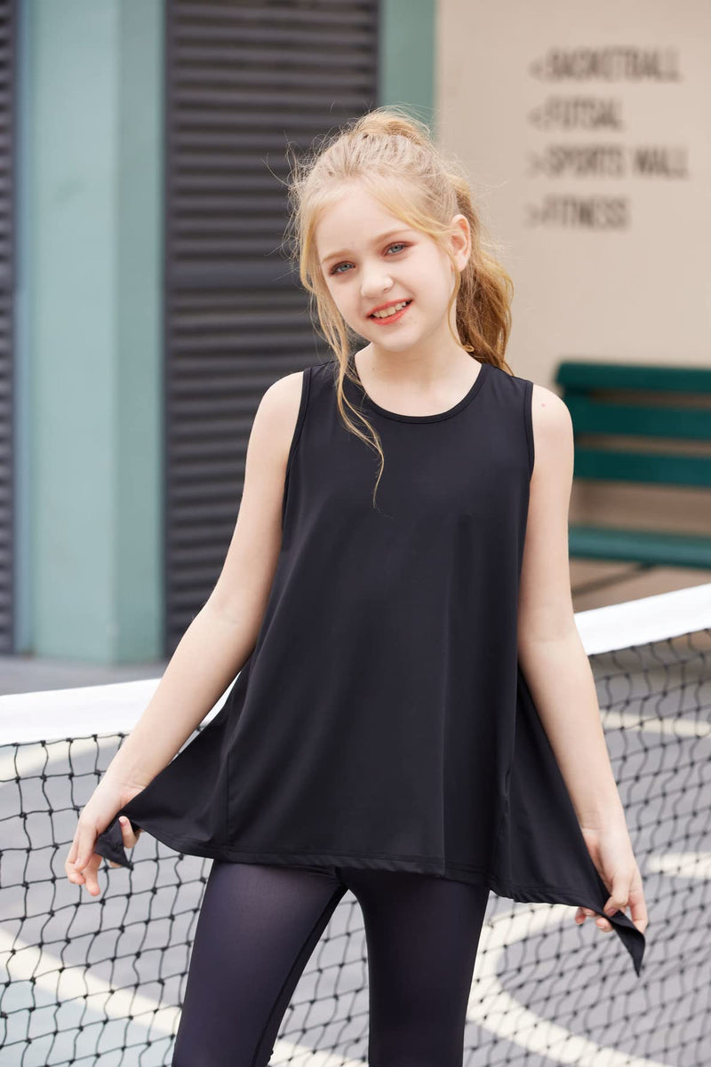 [Australia - AusPower] - Zaclotre Kid Girls Athletic Tank Tops Open Tie Back Sleeveless Workout Running Tennis Sports Shirts 5-14Years Black 5-6 Years 
