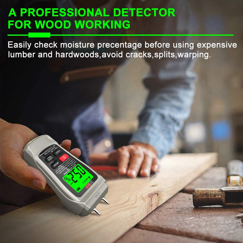 [Australia - AusPower] - Wood Moisture Meter MT-18 Two Pins Digital Wall Moisture Detector Paper Humidity Tester for Wood Building Material Firewood Walls Paper Floor (Grey) Grey 