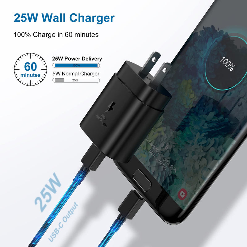 [Australia - AusPower] - Type C Charger, 2 Pack 25W PD USB C Wall Charger Super Fast Charging Block & 6ft Android Phone Charger Cable for Samsung Galaxy S22, S22 Plus, S20 / S21 Ultra Plus, Note 20 / Note 10 Plus, Pixel 6 Pro 