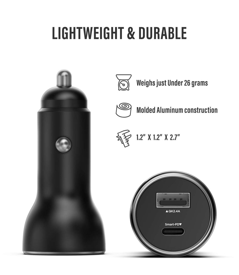 [Australia - AusPower] - PD Compatible with iPhone 12/13 Car Charger - Apple Certified USB C to Lightning Cable (Ultra-Fast Charging) Dual Port Vehicle Adapter for iPhone 8/8 Plus, Xr, Xs,11, Pro Max, 12, 13 and SE (30W) 