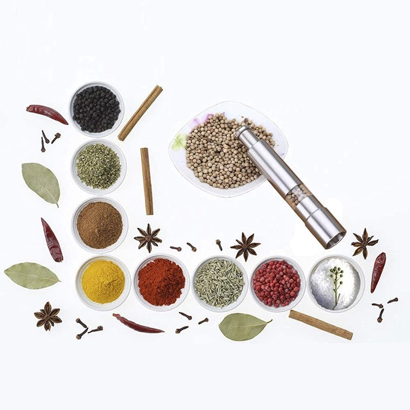 [Australia - AusPower] - [Set of 2] Premium Stainless Steel Salt Grinder & Pepper Mill Set for Peppercorns Sea Salt Himalayan Salt and Spices, Thumb Push Button for 1 Hand Operation 