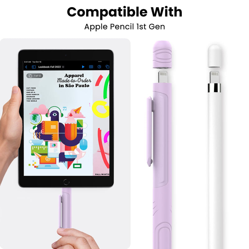 [Australia - AusPower] - Delidigi Pencil Case with Clip for Apple Pencil 1st Generation, Soft Silicone Shockproof Sleeve Protective Cover Grip Accessories Compatible with Apple Pencil 1st Generation Lavender 