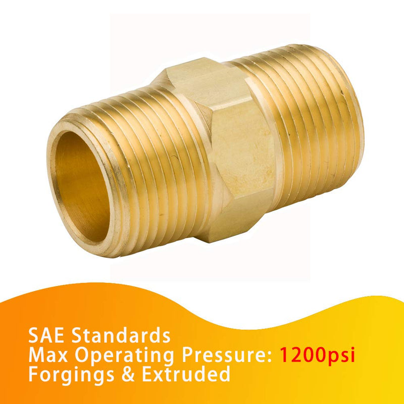 [Australia - AusPower] - Legines Brass Hex Nipple 3/8" NPT Male x 3/8" NPT Male Straight Pipe Connector Fitting 1200psi ( 2 pcs ) 3/8" x 3/8" 
