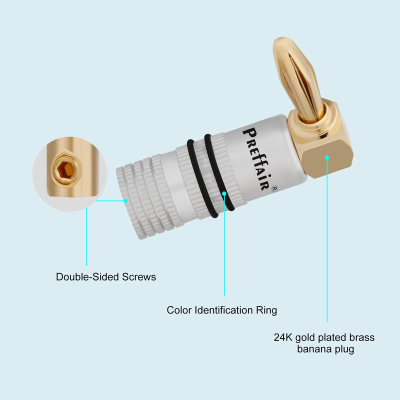 [Australia - AusPower] - 12 PCS Right Angle Screw Locking Banana Plug for Speaker Wire Cable, 90 Degree Gold Plated Audiophile HiFi Audio Amplifier Loudspeaker Bi-wire Cable Cord Connector Terminal with Allen Wrench. 12 Pcs Right Angle 