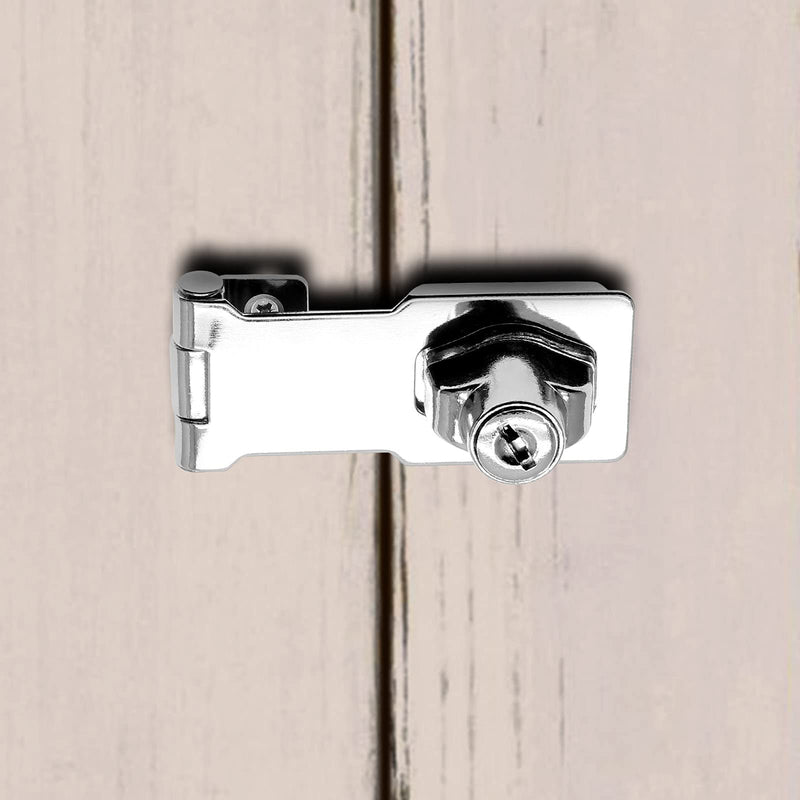 [Australia - AusPower] - Jiozermi 2 Packs 3 Inch Hasp Locks with Keys, Stainless Steel Hasp Latches, Twist Knob Keyed Locking Hasp for Cabinet Small Door, Chrome Plated Silver 