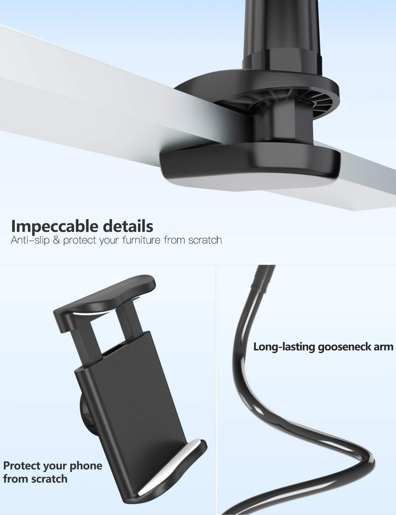 [Australia - AusPower] - Gooseneck Phone Holder Stand for Bed: Tryone Flexible Arm Adjustable Cell Phones Mount Clamp on Desk Compatible with iPhone 12 Pro 12 11 Pro Xs 8 7 6 | Samsung S21 or Other 4"-7" Devices Black 
