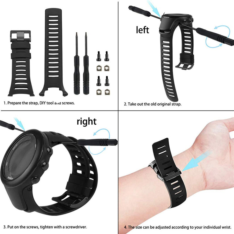 [Australia - AusPower] - Picowe Watch Band Strap, All Black Replacement Strap Compatible with Suunto Ambit 1/2/2S/2R/3 Sport/3 Run/3 Peak (With Screws) Including Screws 