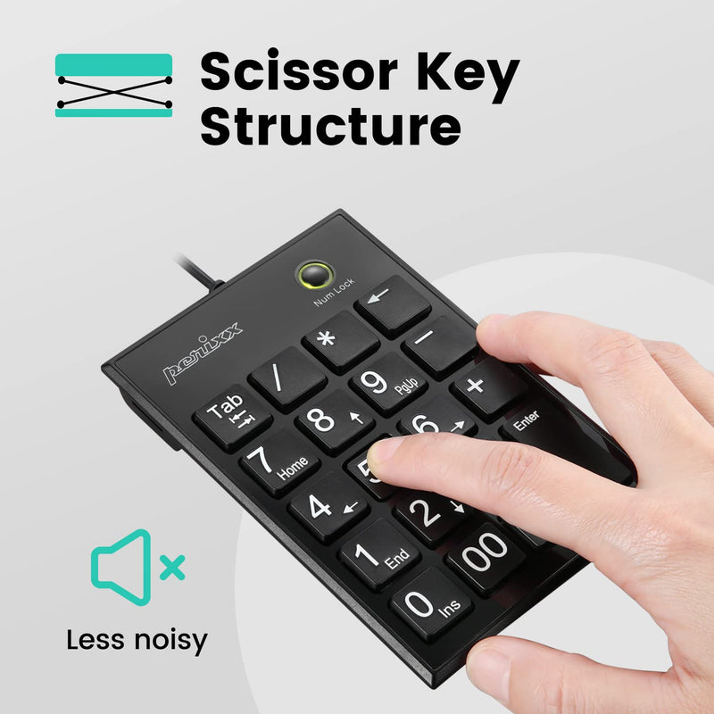 [Australia - AusPower] - Perixx Peripad-202H Wired Slim Numeric Keypad, X Type Scissor Keys with 2 USB Hubs and Tab Key, Black USB with 2 Hubs 