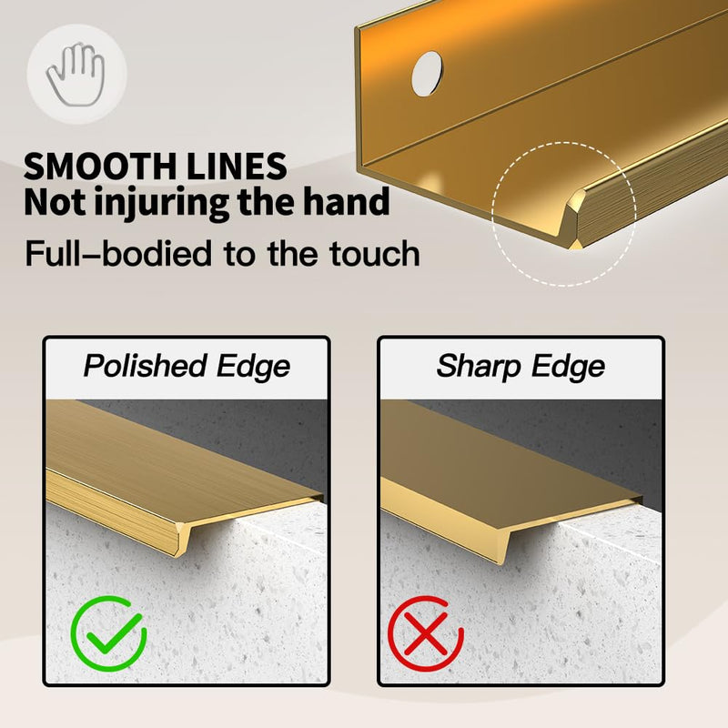 [Australia - AusPower] - Precisluck 5 Pack Edge Gold Hidden Drawer Door Cabinet Handle Aluminum Alloy Finger Bar Pull Concealed Furniture Hardware Back Mount Dresser Handles for Kitchen Bathroom 150mm(5.9 Inch) 150mm(5.9 inch) 