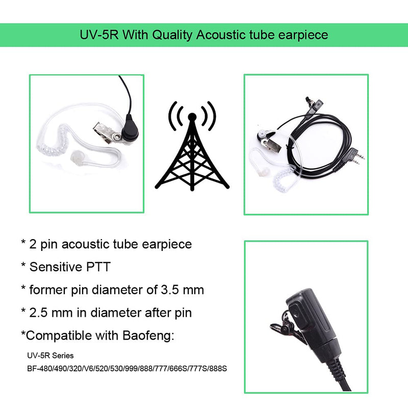 [Australia - AusPower] - BAOFENG UV-5R with Large 3800mAh Battery Two Way Radio & OURVII Acoustic Tube Headset for 2Pin Baofeng Radio Single Wire Earpiece 