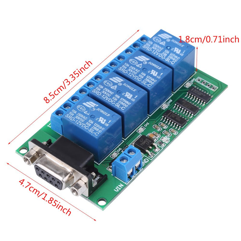 [Australia - AusPower] - DC 12V 4 Channel Relay Board, DB9 RS232 Remote Control UART Serial Port Switch for Car Motor 8.5 x 4.7 x 1.8cm 