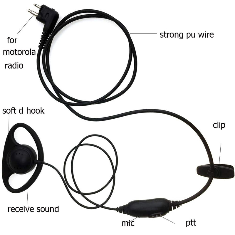 [Australia - AusPower] - 2 Pin Earpiece with mic, Lsgoodcare D Shape Ear Hook Headset Earphone PTT Compatible for Motorola CP100 CLS1410 CLS1110 GP2000 2 Way Radio Security Walkie Talkie, Pack of 5 5pcs 