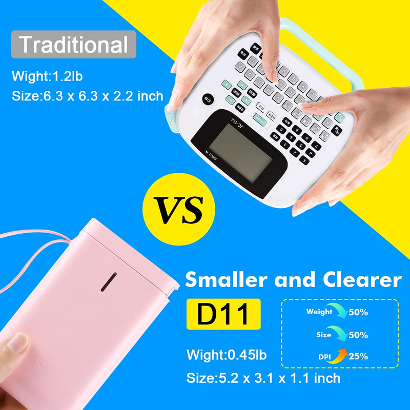 [Australia - AusPower] - Smart Label Maker D11 Machine with Tape, Wireless Bluetooth Portable Mini Cute Sticker Handheld 0.6 Inch Label Printer, Compatible iOS&Android, for Home&Office (Pink) Pink 
